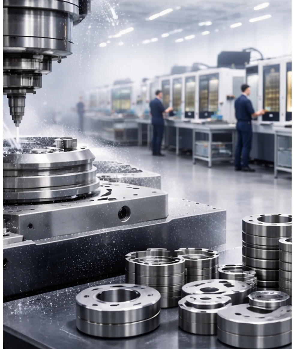 CNC machining floor at a precision manufacturing facility